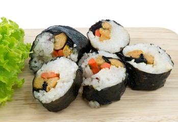 Veggie Sushi Rolls or Vegetable Maki Isolated on White