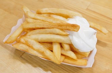 French Fries with Mayonnaise in A White Box