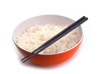 bowl full of rice on white