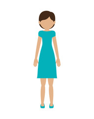 avatar female woman standing wearing blue dress over white background. vector illustration