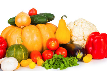 Autumn vegetables. On white, isolated background.
