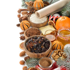 Ingredients to bake traditional Christmas fruit cake