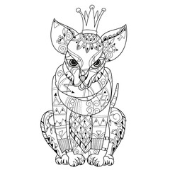 Hand drawn doodle outline chihuahua dog boho sketch