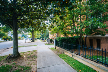 Sidewalk and old building in Columbia, South Carolina.