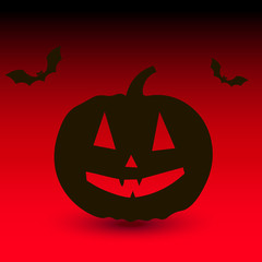 Hallowen pumpkin with bats on red background