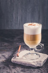 Latte coffee in cold tones