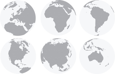 World continents map with circles inside 