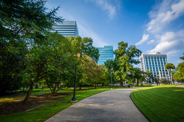 Walkway and modern buildings in Columbia, South Carolina.