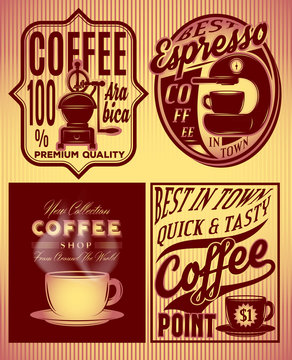 coffee patterns with inscriptions in retro style