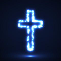 Glowing cross, christian symbol, abstract sign, vector illustration eps 10