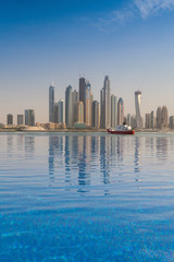 Fototapeta premium View from swimming pool on Dubai Marina, UAE