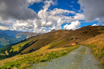 Fototapeta na wymiar Ski resort in Tyrolean Alps in autumn, Austria