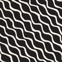Vector Seamless Black and White Hand Drawn ZigZag Diagonal Stripes Pattern