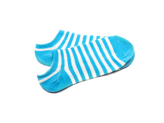 Child's striped socks, blue sock for backgrounds or textures.