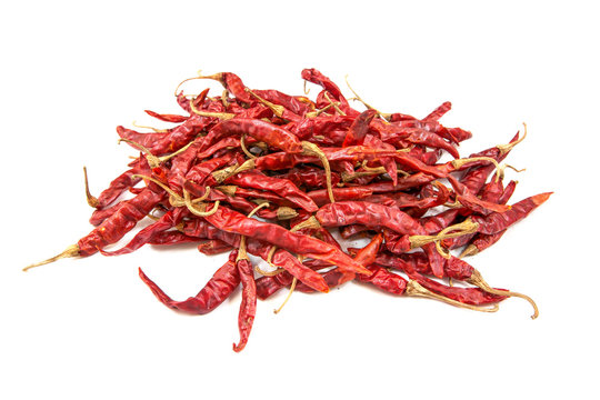 dried chili peppers on white background.Dried chili isolated.Dri