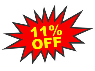Discount 11 percent off. 3D illustration on white background.