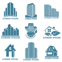 Obraz premium Real estate or construction vector emblems.