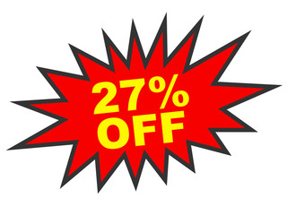 Discount 27 percent off. 3D illustration on white background.