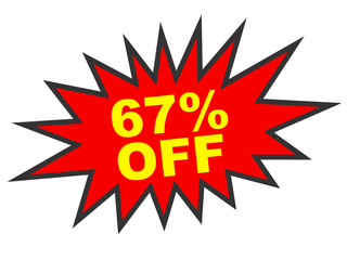 Discount 67 percent off. 3D illustration on white background.