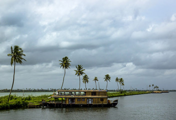 Houseboat in backwater of Kerala, India