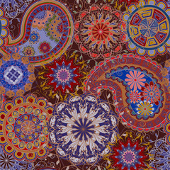 The pattern of mandalas and Paisley pattern in Indian style.