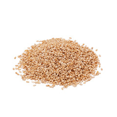 Heap of organic natural sesame seeds over white background