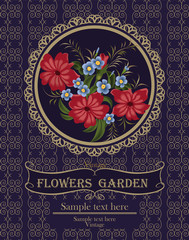 Background, card, invitation card with red flowers and forget-me-nots.