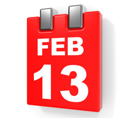 Fototapeta premium February 13. Calendar on white background.