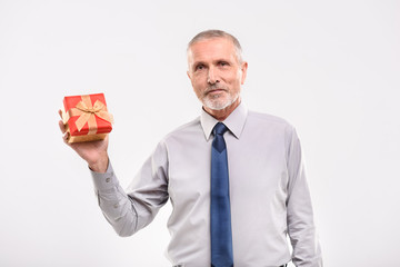 adult guy with a present box