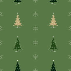 Christmas and New Year seamless pattern with fir-trees on dark-green background