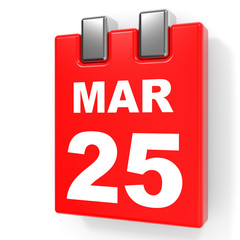 March 25. Calendar on white background.