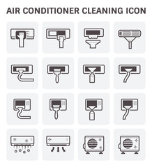 Air conditioner and air filter cleaning vector icon set.