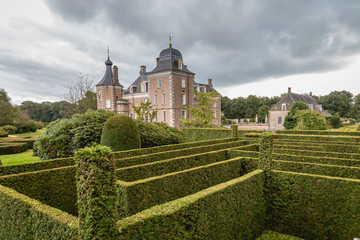 Formal French garden and labyrinth around castle Twickel in Delden the Netherlands
