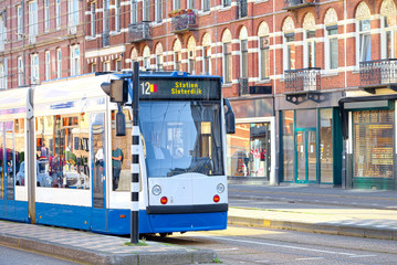 Surface tramway in Amsterdam, Netherlands