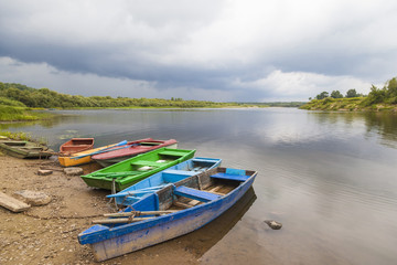 Fototapeta na wymiar river, colorful boats, beautiful
