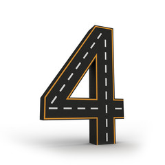 number symbols of the Figures in the form of a road with white and yellow line markings 3d rendering