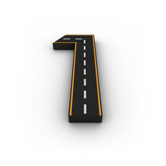number symbols of the Figures in the form of a road with white and yellow line markings 3d rendering