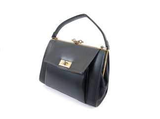 Old lady handbag isolated on white background.Old leather lady h