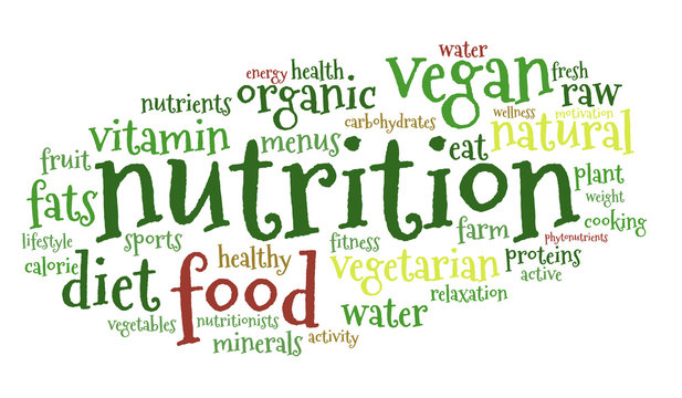 Nutrition word cloud on white background. Health concept.