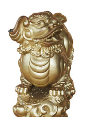 Isolated Golden lion sculpture, dragon.