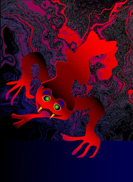 Halloween Red Scary Monster. Creepy Abstract Nightmare On A Black, Dark Blue And Purple Background