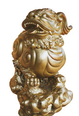Isolated Golden lion sculpture, dragon.