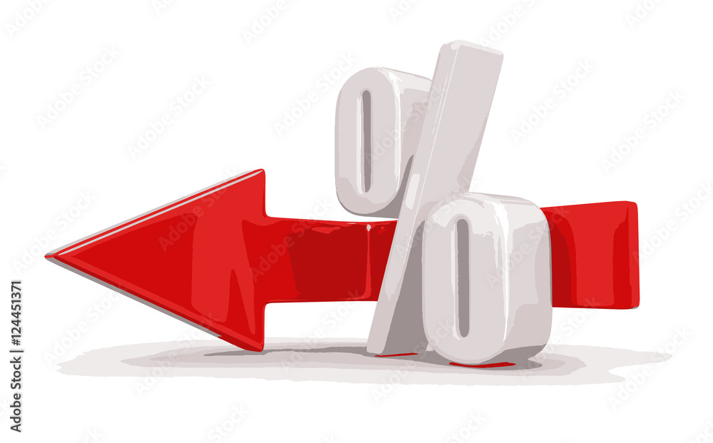 Poster percent symbol with arrow back. image with clipping path