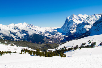 Fototapeta na wymiar Alpine ski facility in Swiss Alps