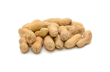 roasted in-shell peanuts isolated on the white background