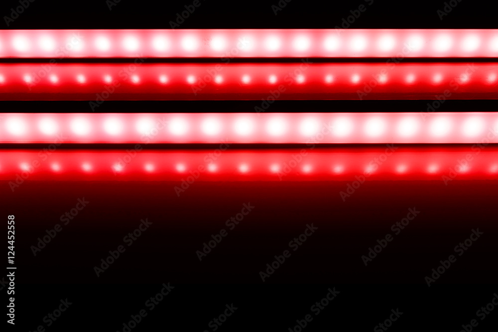 Wall mural colour of led rigid strip lighht : two of led light line on red