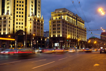 Fototapeta na wymiar Moscow, Russia - October, 15, 2016: night traffic in Moscow, Russia
