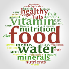 Food word cloud. Healthy food concept. Vector.