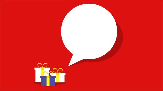Gift boxes and talk bubble on red background holidays themed animation