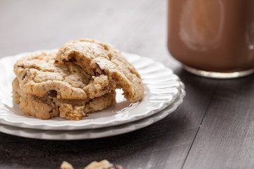 Homemade chocolate chip oatmeal cookies macro shot